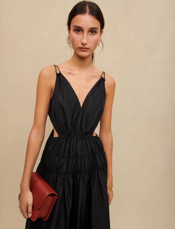 Maje vestido de tafetán con abertura en la cintura ropa negro mujer 2J08B106