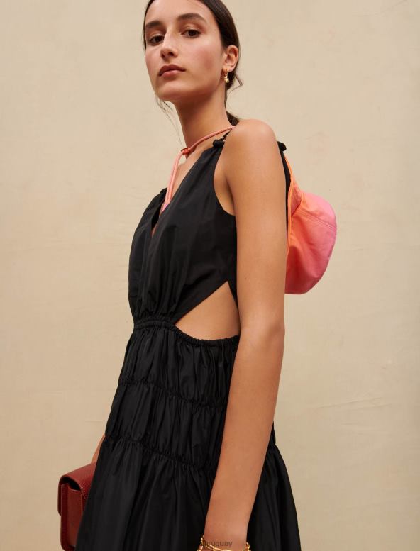 Maje vestido de tafetán con abertura en la cintura ropa negro mujer 2J08B106