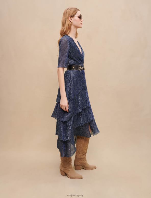 Maje vestido de tejido elástico de lúrex con volantes ropa Armada mujer 2J08B142