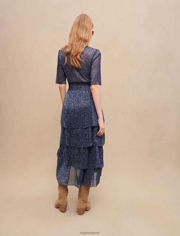 Maje vestido de tejido elástico de lúrex con volantes ropa Armada mujer 2J08B142