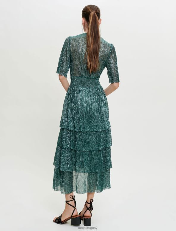 Maje vestido de tejido elástico de lúrex con volantes ropa verde mujer 2J08B127