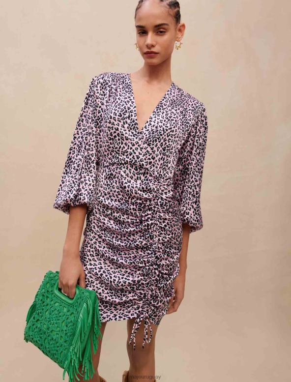 Maje vestido drapeado con estampado de leopardo ropa leopardo rosa claro mujer 2J08B369