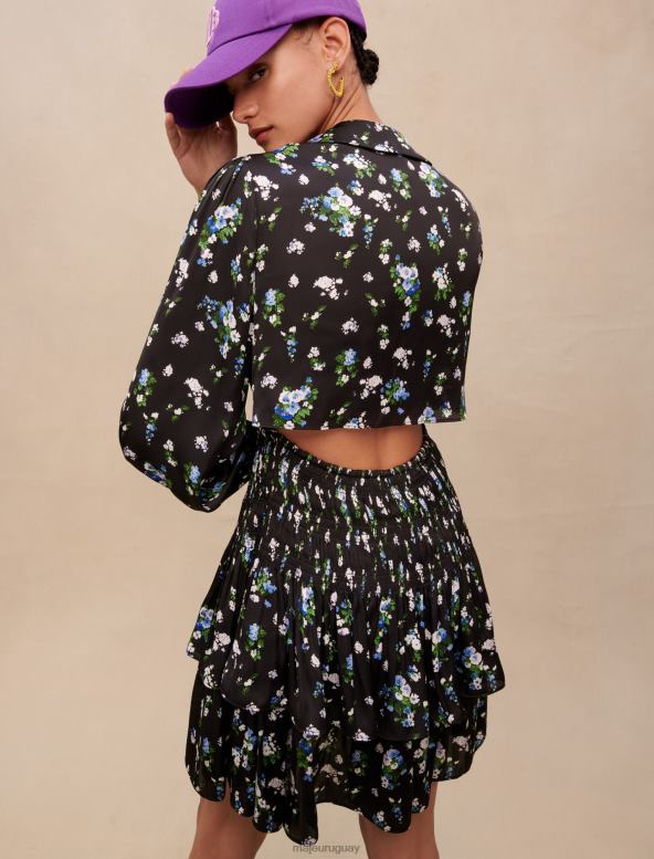 Maje vestido fruncido con estampado floral ropa ramo azul mujer 2J08B377