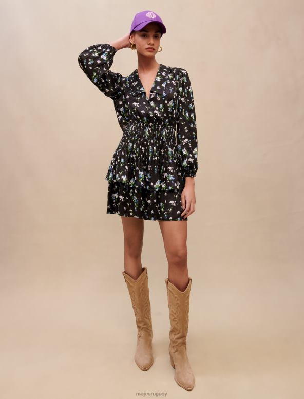Maje vestido fruncido con estampado floral ropa ramo azul mujer 2J08B377