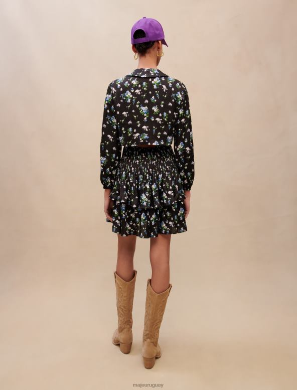 Maje vestido fruncido con estampado floral ropa ramo azul mujer 2J08B377