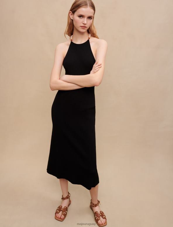 Maje vestido largo con detalle de cadena ropa negro mujer 2J08B190