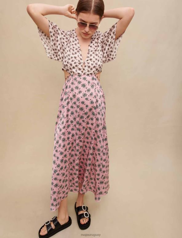 Maje vestido largo con estampado de palmeras ropa mezclar palma rosa mujer 2J08B188