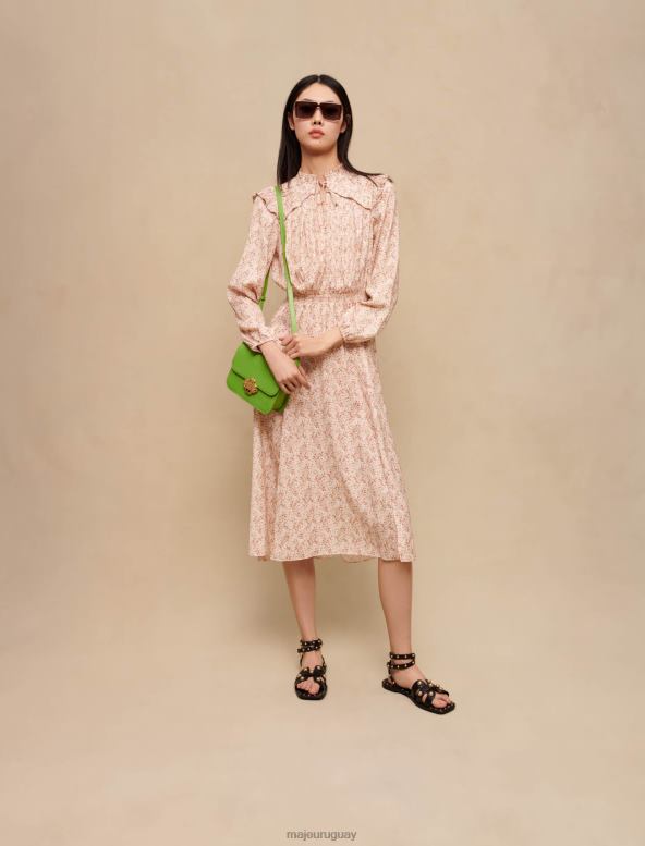 Maje vestido largo con volantes ropa micro flor crudo/fucsia mujer 2J08B422
