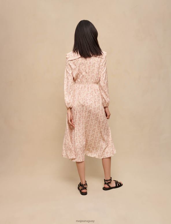 Maje vestido largo con volantes ropa micro flor crudo/fucsia mujer 2J08B422