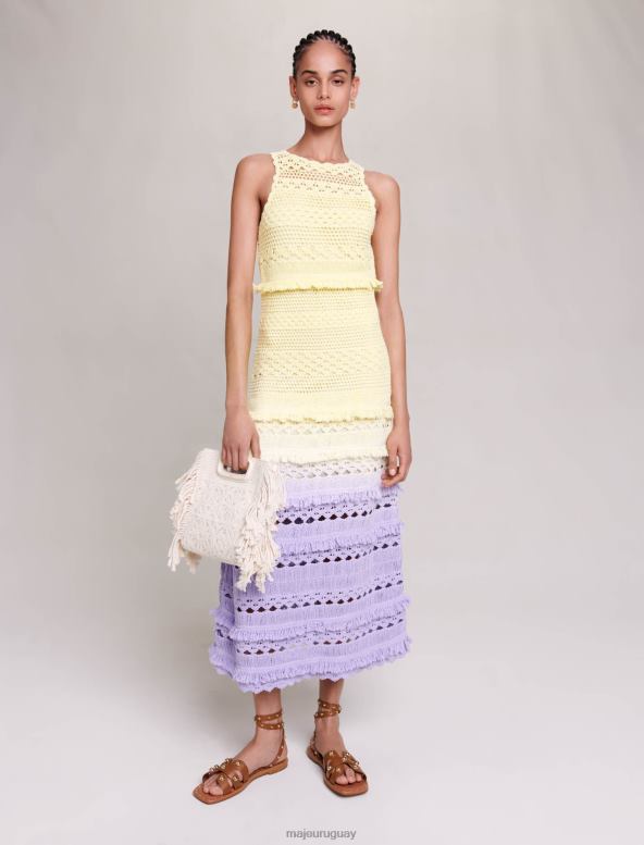Maje vestido largo de punto de crochet ropa amarillo mujer 2J08B159