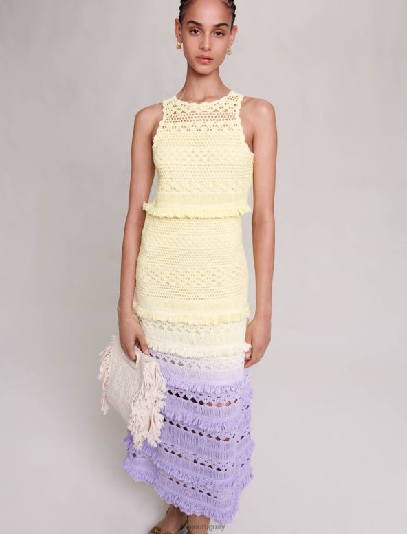 Maje vestido largo de punto de crochet ropa amarillo mujer 2J08B159