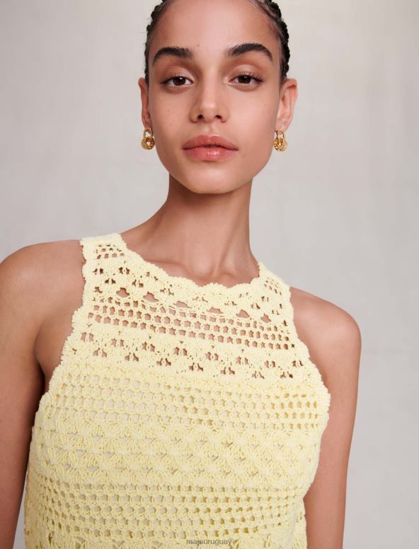 Maje vestido largo de punto de crochet ropa amarillo mujer 2J08B159