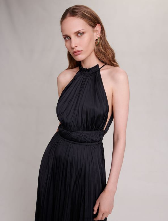 Maje vestido largo de satén plisado ropa negro mujer 2J08B95