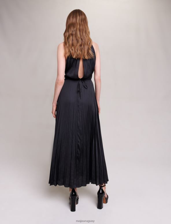 Maje vestido largo de satén plisado ropa negro mujer 2J08B95