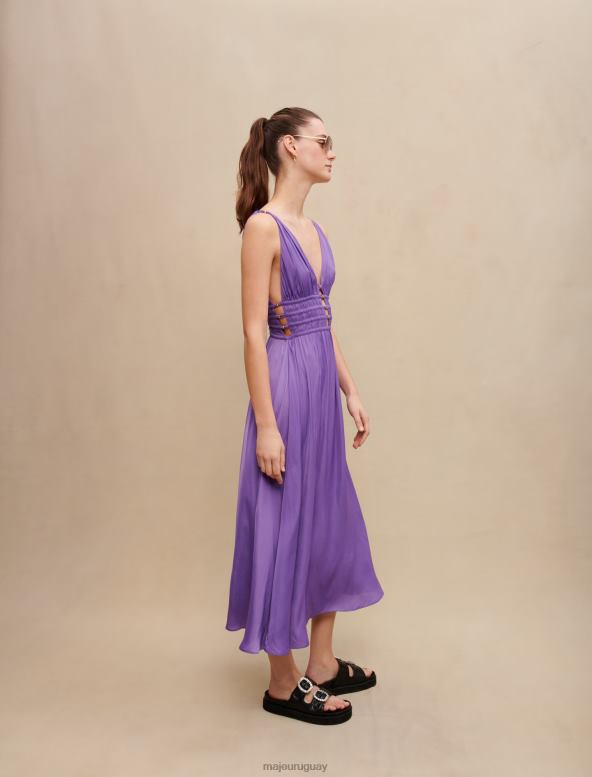 Maje vestido largo de satén ropa púrpura mujer 2J08B157