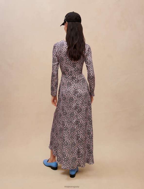Maje vestido largo satinado con aberturas ropa leopardo rosa claro mujer 2J08B370