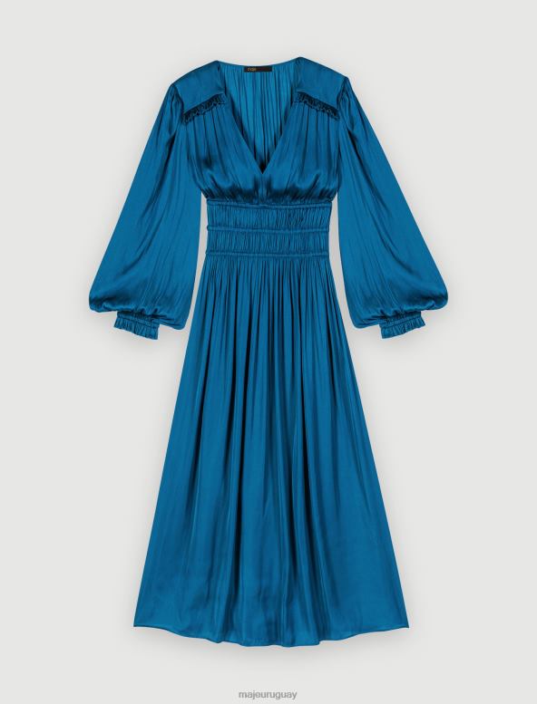 Maje vestido midi de satén con volantes ropa paloma azul mujer 2J08B182