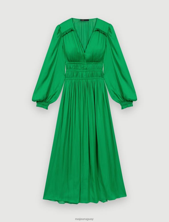 Maje vestido midi de satén con volantes ropa vert gazon mujer 2J08B183